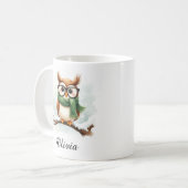 Wise Owl in Glasses & Scarf Custom Name Mug Koffiemok (Voorkant links)
