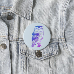 Wise Owl line tekenend blue paars Ronde Button 7,6 Cm