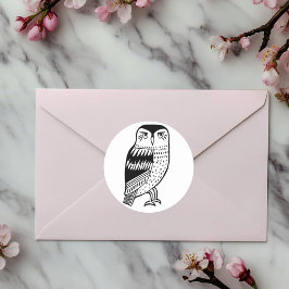 Wise Owl line tekening zwart Ronde Sticker