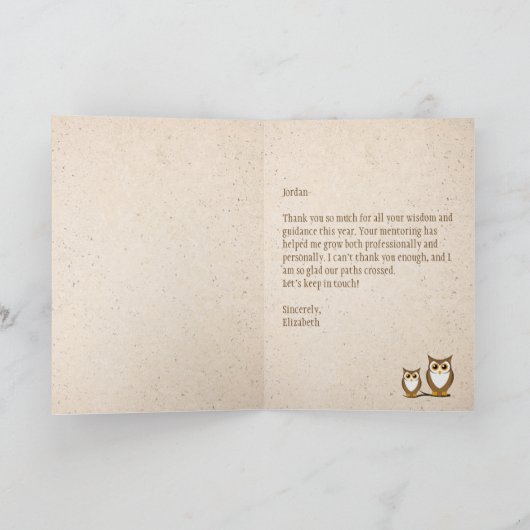 Wise Owl Mentor Hartelijk dank Kaart (Binnen)