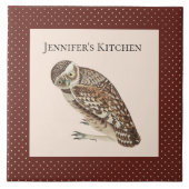  Wise Owl met bruine en Cream Polka Dots Tegeltje (Voorkant)