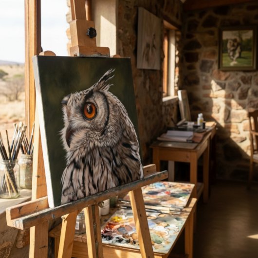Wise Owl Painting Large Canvas Afdruk