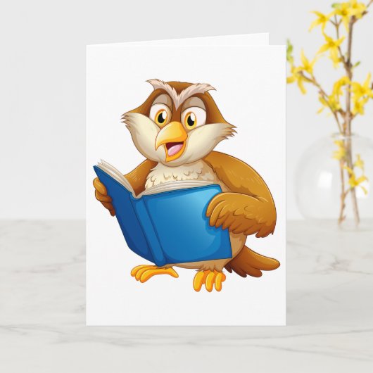 Wise Owl Reading Book Kaart (Gele Bloem)