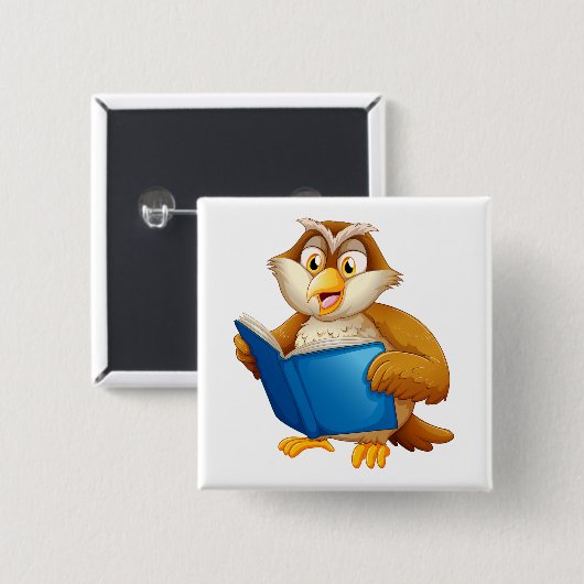Wise Owl Reading Book Vierkante Button 5,1 Cm (Voorkant /achterkant)