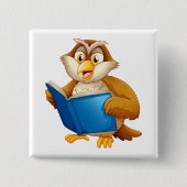 Wise Owl Reading Book Vierkante Button 5,1 Cm (Voorkant)