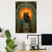 Wise Owl Silhouette Art Deco Midnight Gold Poster (Thuiskantoor)