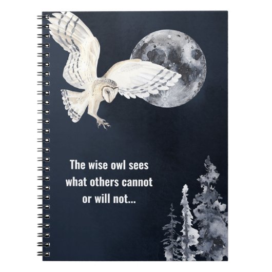 Wise Owl Silver Full Moon Motivatie Gezegde Notitieboek (Voorkant)