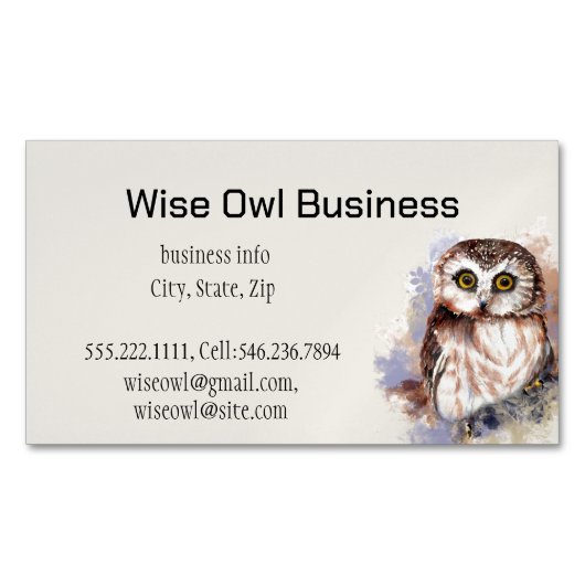 Wise Owl Waterverf Bird Logo Custom Business Car Magnetisch Visitekaartje (Voorkant)