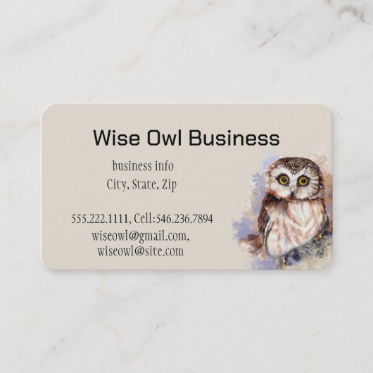 Wise Owl Waterverf Bird Logo Custom Visitekaartje (Voorkant)