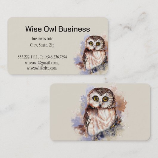 Wise Owl Waterverf Bird Logo Custom Visitekaartje (Voorkant / Achterkant)