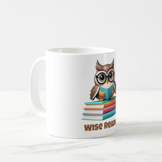 Wise Reader Owl Coffee Mug Gift Koffiemok (Voorkant links)