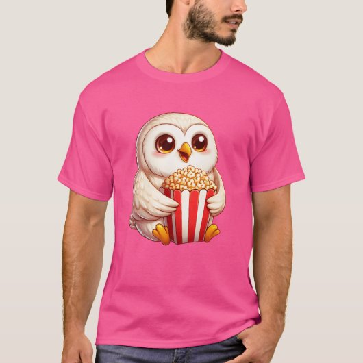 Wise Snow Owl Popcorn Movie Night friends T-shirt (Voorkant)