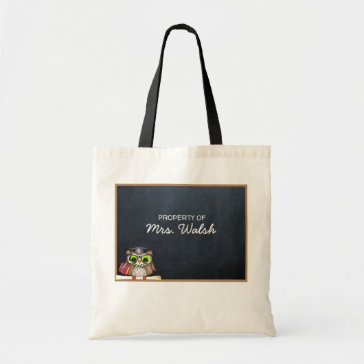 Wise Uil Chalkboard Gepersonaliseerd Leraar Tas (Voorkant)