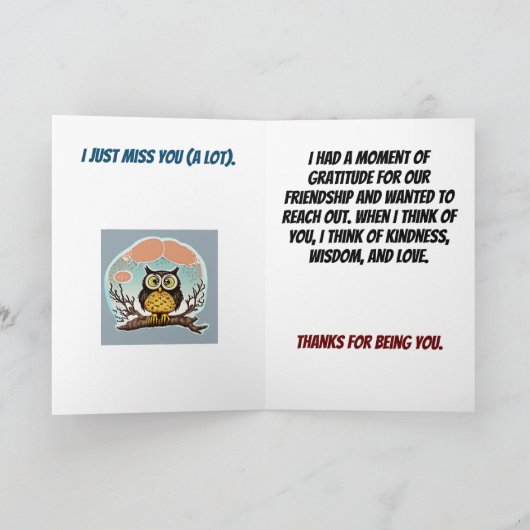 Wise Uil Denken aan U Kaart (Binnen)