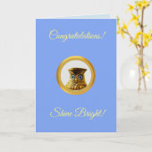 Wise Uil op lichtblauw gefeliciteerd Kaart (Gele Bloem)