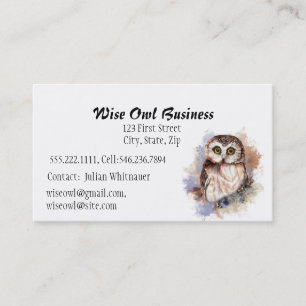 Wise Uil Waterverf Bird Logo Custom Business Visitekaartje