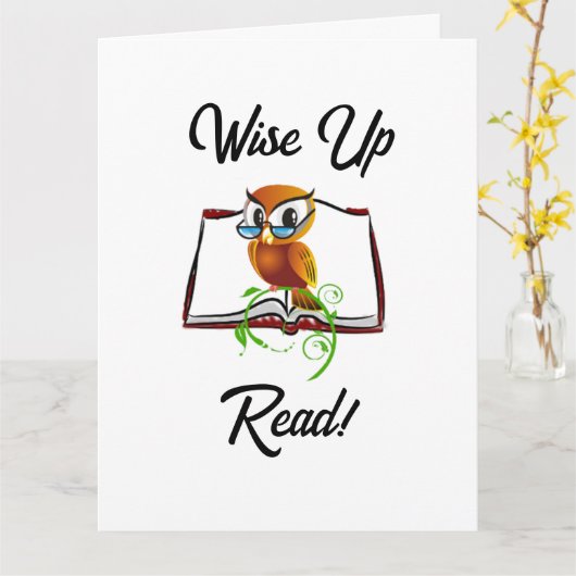 Wise Up and Read Book Uil Grappige Kinder Cartoon Kaart (Gele Bloem)