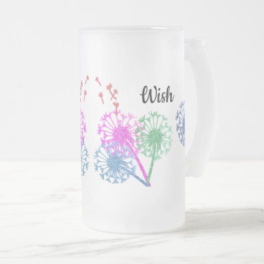Wish Dandelion Flower Glitter Elegant Matglas Bierpul (Voorkant rechts)