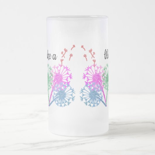 Wish Dandelion Flower Glitter  Elegant Matglas Bierpul (Center)