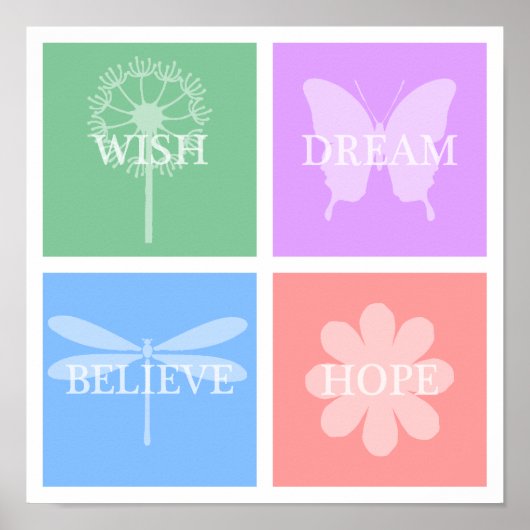 Wish, Dream, Hope, Believe Pastel Patchwork Poster (Voorkant)
