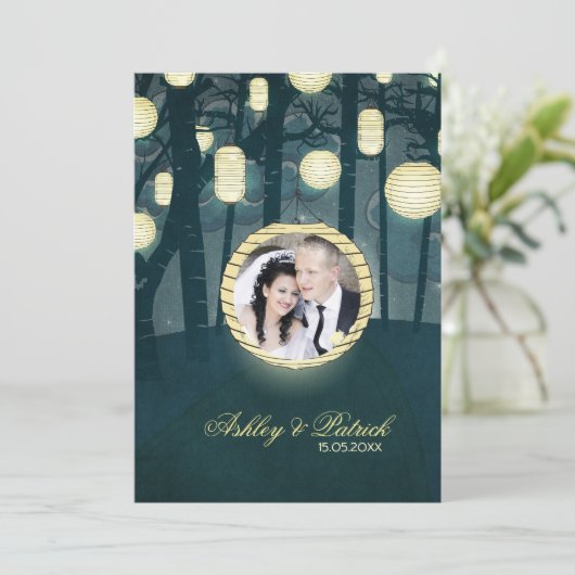 Wish Lantern Dream Forest Add Your Photo Wedding Kaart (Staand voorkant)