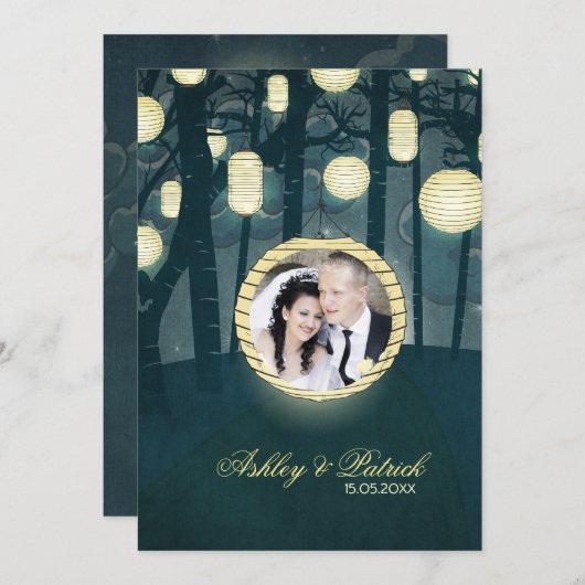 Wish Lantern Dream Forest Add Your Photo Wedding Kaart (Voorkant / Achterkant)