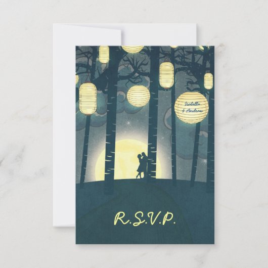Wish Lantern Dream Forest Wedding RSVP Uitnodiging (Voorkant)