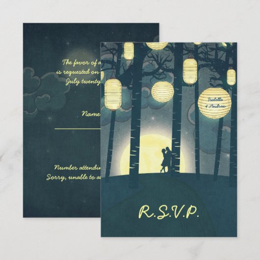 Wish Lantern Dream Forest Wedding RSVP Uitnodiging (Voorkant / Achterkant)