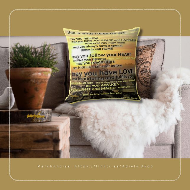 Wish Sierkussen van Adiela Akoo (Wish Throw Pillow by Poet Adiela Akoo. Shop my store for tees, totes, mugs & much more. GET IT NOW!)