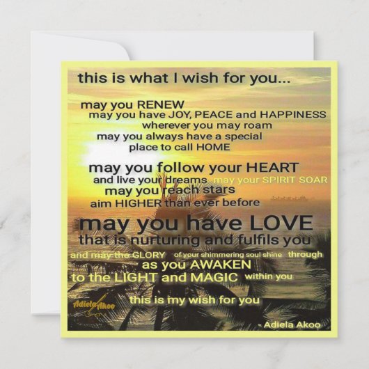 Wish Wenskaart van Adiela Akoo (Voorkant)