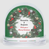 Wish You A Merry Christmas Wreath Couple Photo    Sneeuwbol (Achterkant)