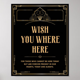 Wish You Were Here Art Deco 20s Zwart Goud Trouwen Poster