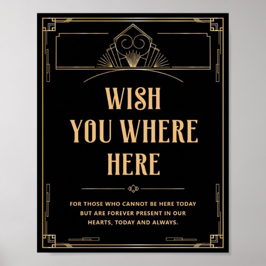 Wish You Were Here Art Deco 20s Zwart Goud Trouwen Poster (Voorkant)