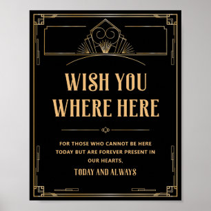 Wish You Were Here Deco 1920s Zwart Goud Trouwen Poster