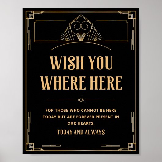 Wish You Were Here Deco 1920s Zwart Goud Trouwen Poster (Voorkant)