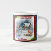 Wishart Tartan & Robin Christmas Personalized Grote Koffiekop (Rechts)