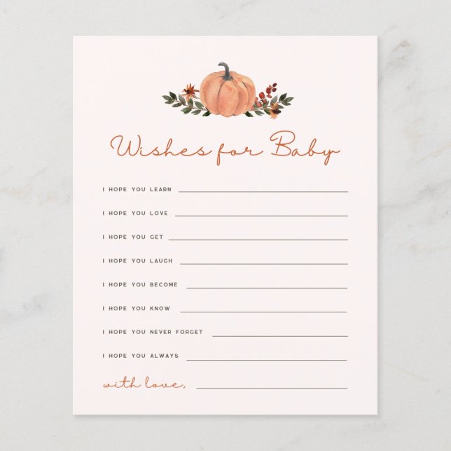 Wishes for Baby Fall Pumpkin Advice Card (Voorkant)