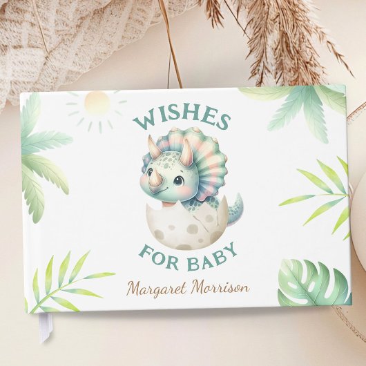 Wishes For Baby Girl Cute Dinosaur Guest Book Gastenboek