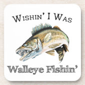 Wishin I was Walleye Fishin Bier Onderzetter (Voorkant)