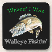 Wishin I was Walleye Fishin Bier Onderzetter (Voorkant)