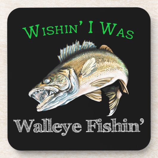 Wishin I was Walleye Fishin Bier Onderzetter (Voorkant)