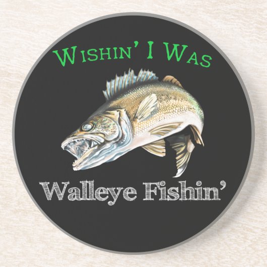 Wishin I was Walleye Fishin Zandsteen Onderzetter (Voorkant)