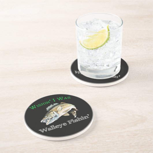 Wishin I was Walleye Fishin Zandsteen Onderzetter (Zijkant)