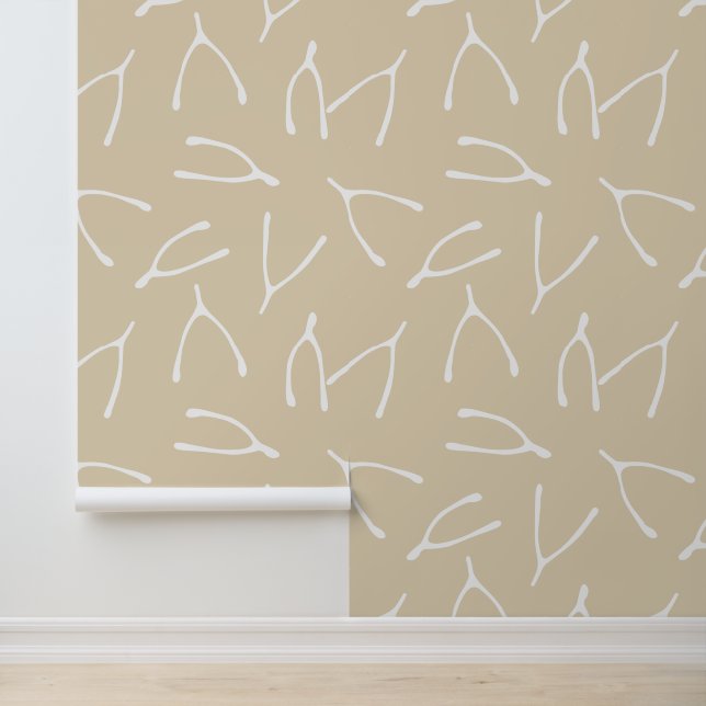 Wishing Bone Beige White Good Luck Symbool Behang (Applicatie)