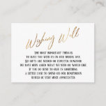 Wishing Good Modern Gold Handwriting Wedding Informatiekaartje<br><div class="desc">Deze eenvoudige, kenmerkende kaarttussenvoegsels werden ontworpen om andere punten in een het groeien gebeurtenisreeks aan te passen die een moderne casual het handschrijven doopvont over een duidelijke achtergrond kenmerkt u in om het even welke kleur kunt veranderen u houdt van. Aan de voorkant lees je "Wishing Well" in het uitgeruste...</div>