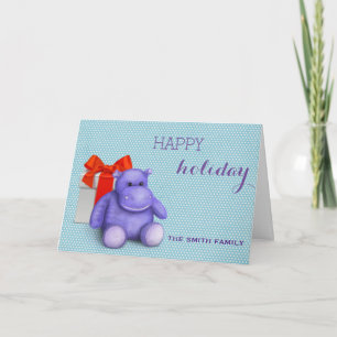 Wishing Happy Holiday Paars Teddy Hippo Kerstmis Feestdagen Kaart