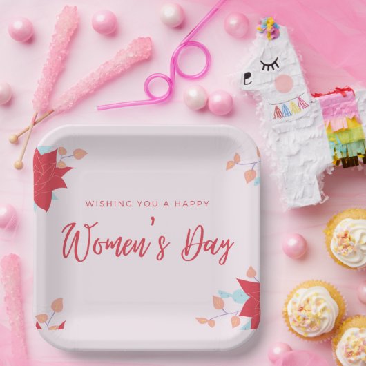 Wishing happy women's day roze papieren bordje (Feest)