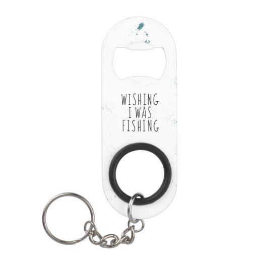 Wishing I Was Fishing Quote Teal Splashes Mini Flessenopener (Voorkant)