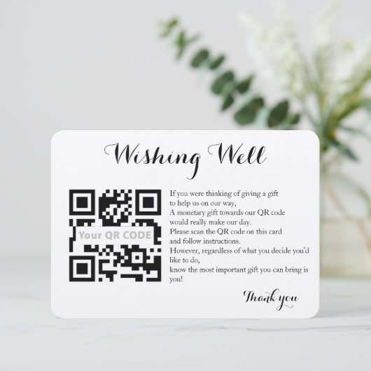 Wishing well bijsluiter kaart met QR code (Staand voorkant)