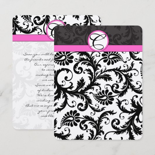 Wishing well-Black Damask Hot-Roze sierstrip Informatiekaartje (Voorkant / Achterkant)